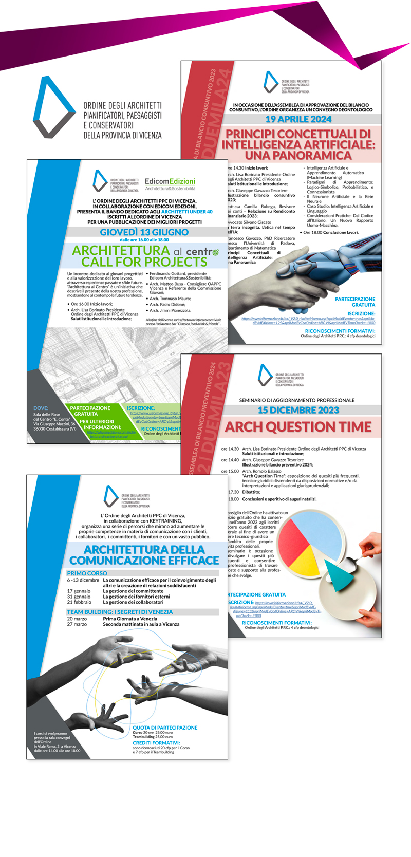 Progetto grafico per locandine eventi organizzati dall'Ordine Architetti Paesaggisti Pianificatori e Conservatori della Provincia di Vicenza